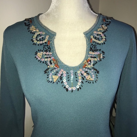 Joseph A Stretch Sequin Beaded Top S - Picture 2 of 6